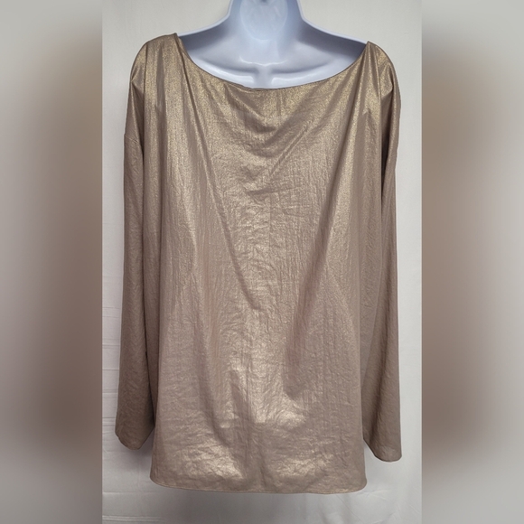 Anne Klein Gold Metallic Top Blouse Long Sleeve XL Excellent Condition - Picture 4 of 6